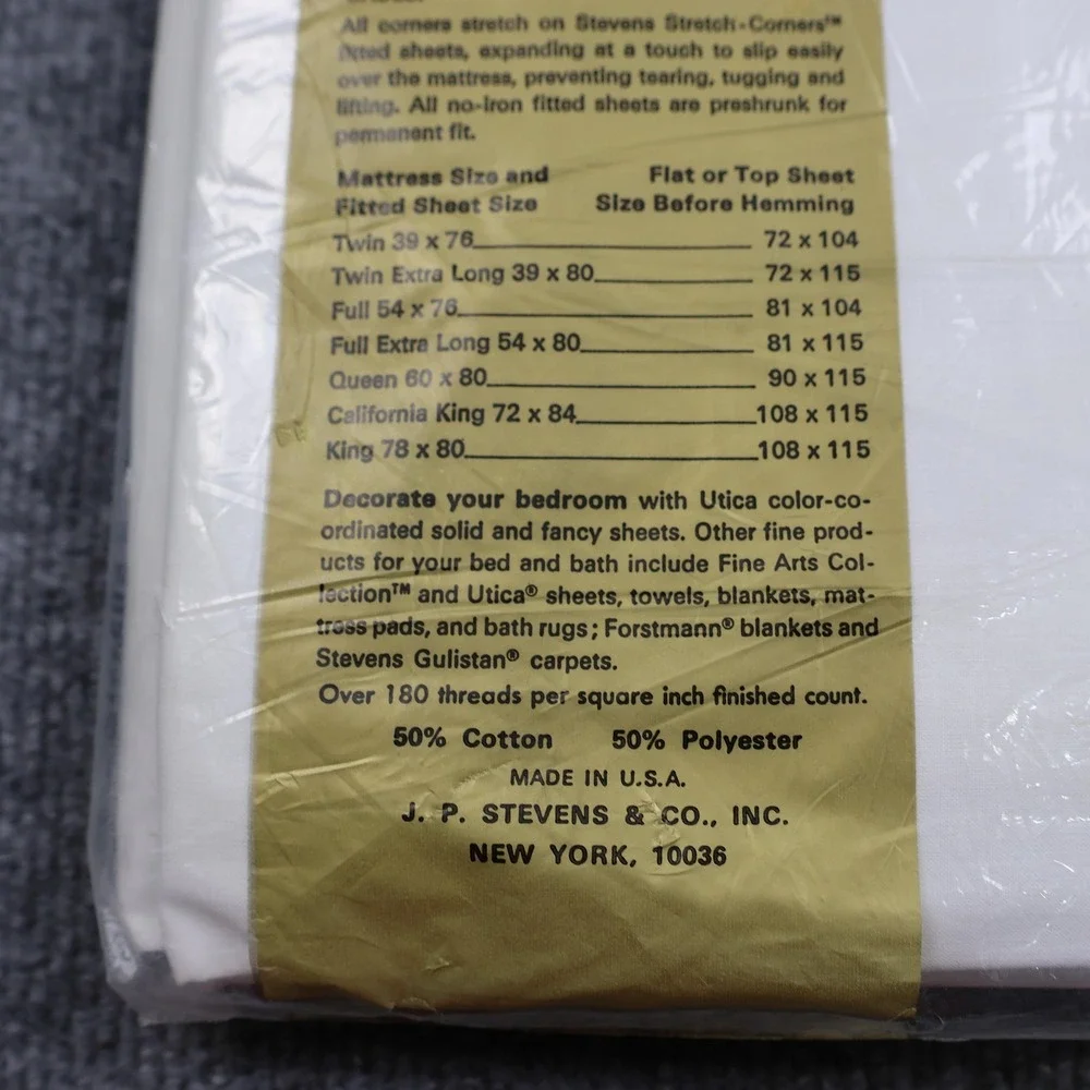 Vintage Stevens Utica Full Fitted Sheet‎ 54x76 No Iron Percale White USA Cotton